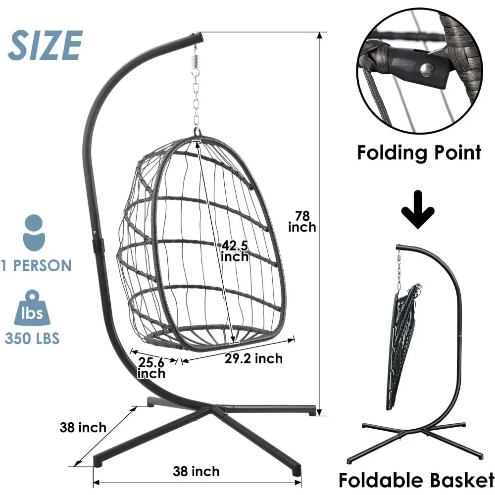 Swing Chair com suporte para interior e exterior, Egg Hanging Chair, Patio Wicker Swing