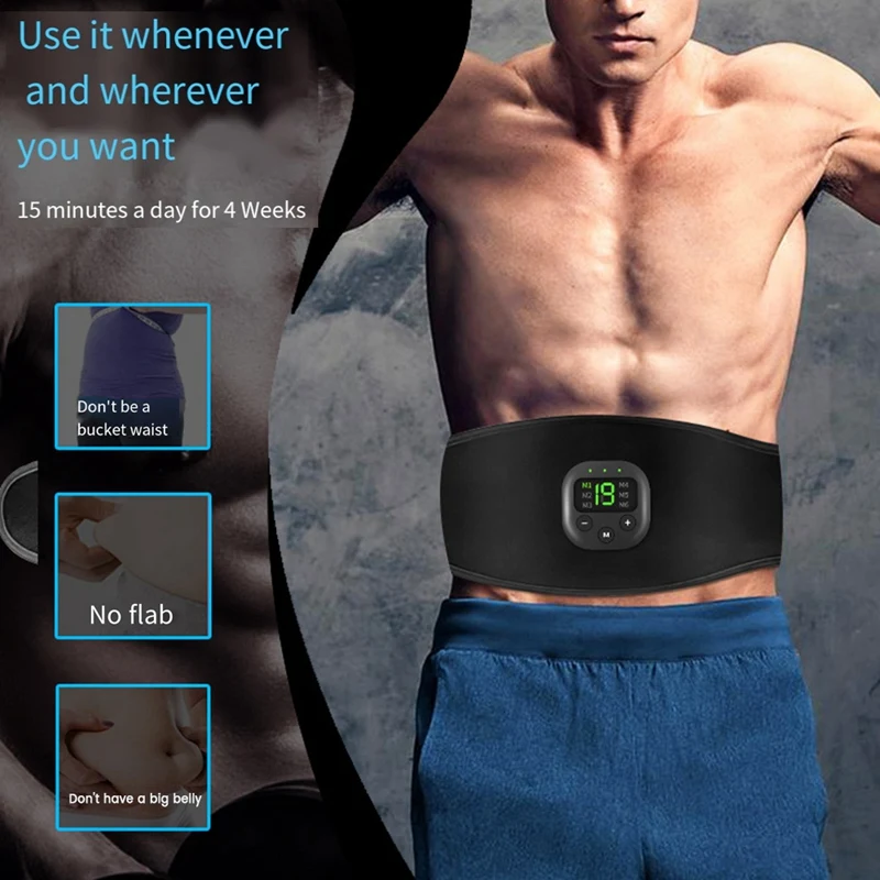 EMS Electric ABS Abdominal Belt Smart Body Massager Lazy Muscle Training Fitness Massage Belts Equipment Black For Home Gym