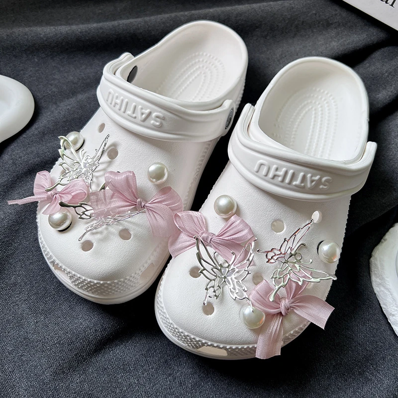 

New Jibbitz Ballet Ribbon Hole Shoe Accessory Silver Butterfly Shoe Buckle Perfect For Beach Shoes & Personalizing Accessories
