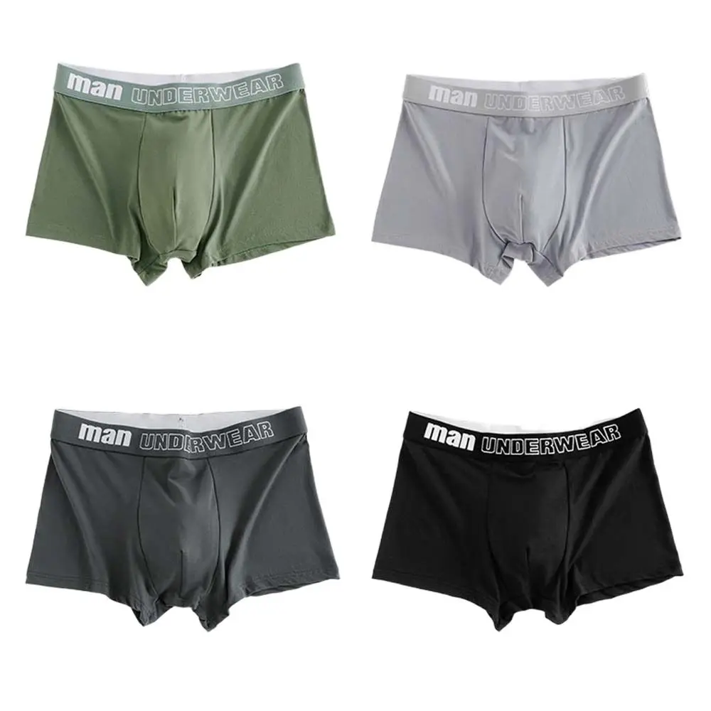 

4Pcs Elastic Plus Size Men's Boxer Briefs Seamless Lingerie Man Underwear Mid Waist Shorts Underpants Male