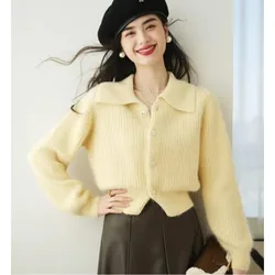 Suéter elegante a la moda para mujer, cárdigan de punto amarillo y rojo, Chaqueta corta de otoño e invierno, abrigo, Tops Y2K para mujer 2023