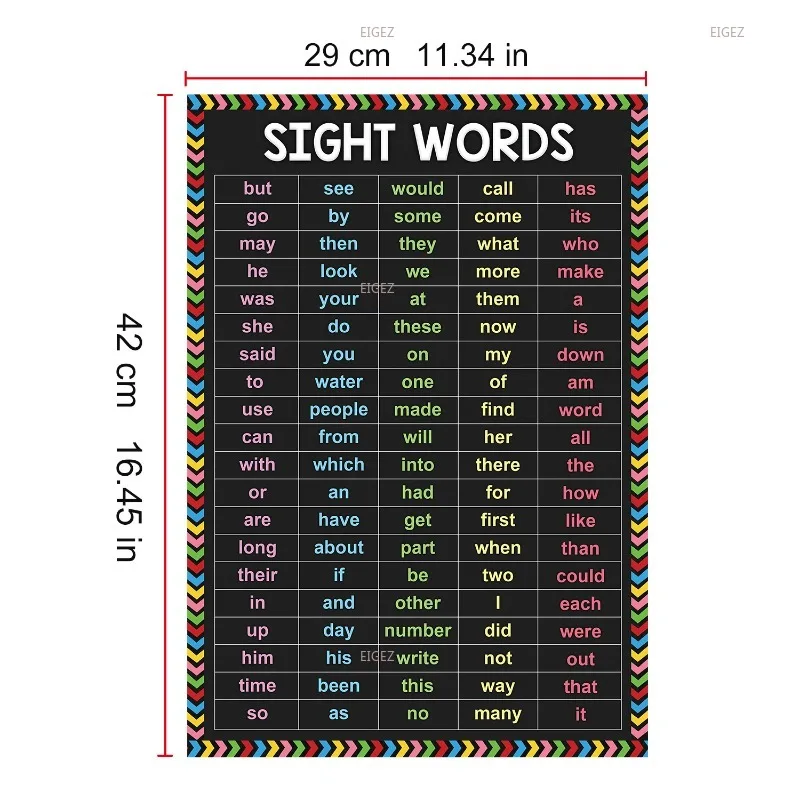 A3 High-frequency English Words Sight Words Word Family Posters Childrens EarlyEnglish Education Classroom Decoration and Layout