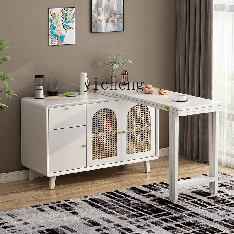 solid wood folding dining table dining side cabinet small apartment household wall storage cabinet retractable dining table