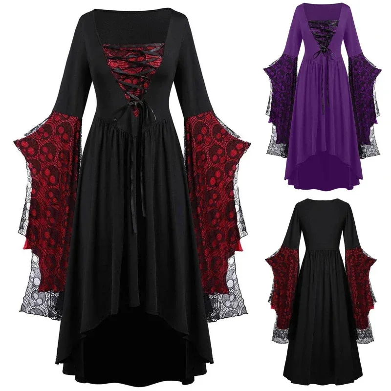 

Vintage Halloween Cosplay Costume, Gothic Witch Dress, Vampire, Ghost Print, Clothing for Women