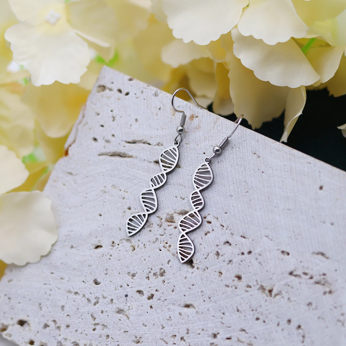 Kinitial Stainless Steel Biochemical Gene Molecule Double Helix DNA Gene Model Dangle Earrings For Women Jewelry