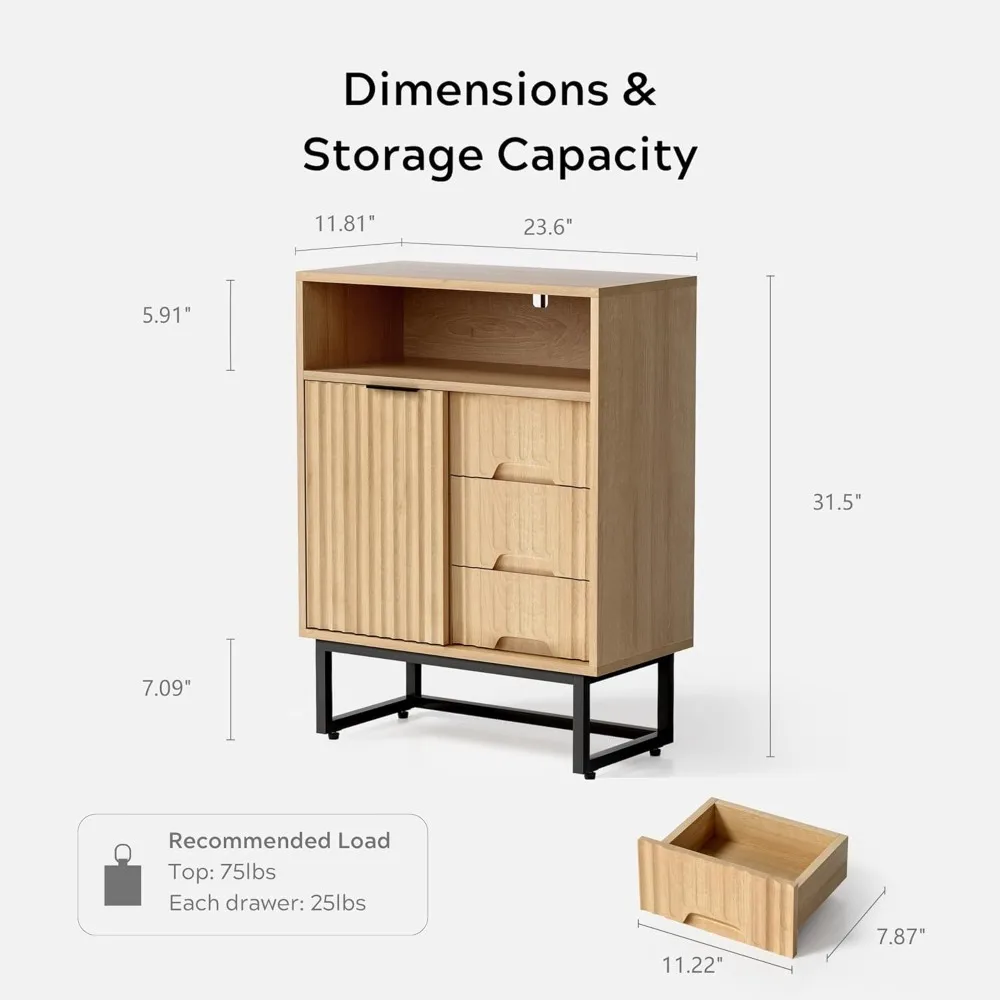 خزانة أرضية حمام مخددة مع باب منزلق، منظم تخزين حديث بثلاث أدراج مع قاعدة معدنية سوداء ورف خشبي قابل للتعديل #2