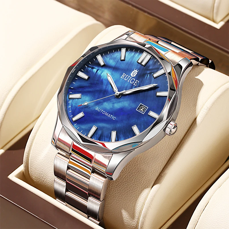 

RUIGE New Calendar Men's Fully Automatic Mechanical Watch Stainless Steel Men's Night Light Waterproof Business Watch