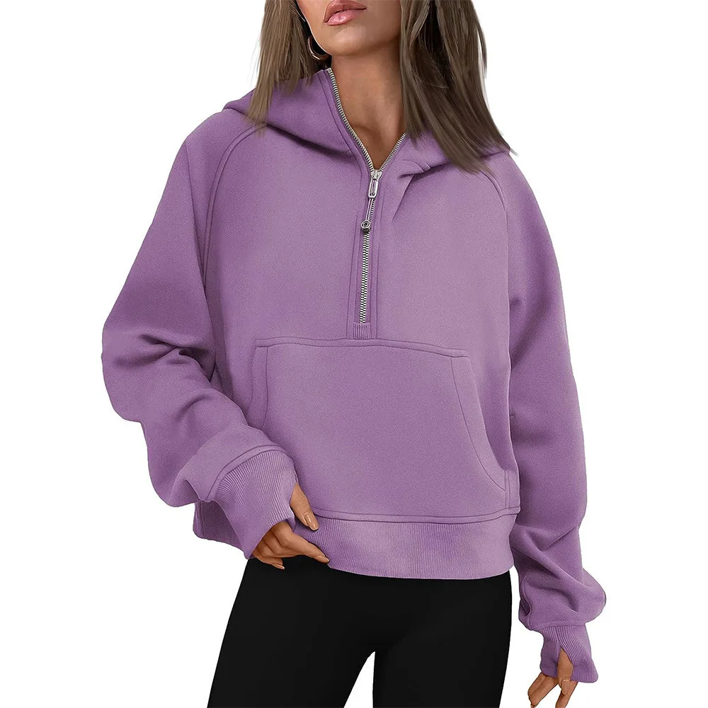 Half Zip Sweatshirts Cropped Hoodies Fleece Womens Quarter Zip Up Pullover Sweaters Fall Outfits 2024 Winter Clothes