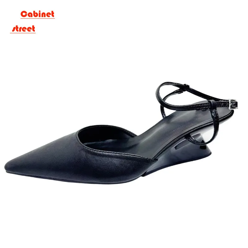 

New Brand Women Sandal Thin Low Heel 4cm Pumps Dress Shoes Ladies Fashion Pointed Toe Shallow Slingback Mules 2024 High Heels