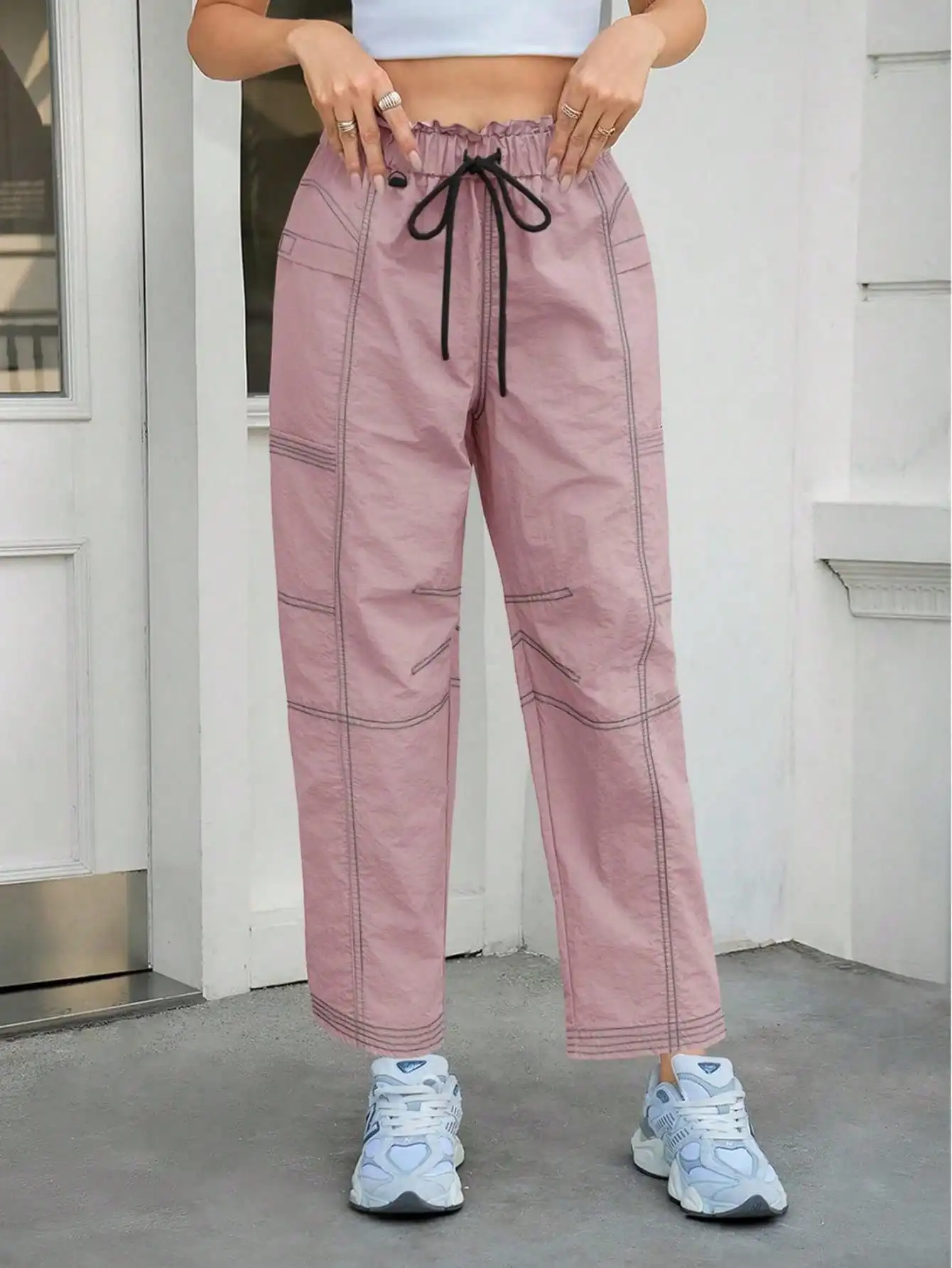 

Женские мешковатые джоггеры-карго с карманами - брюки для отдыха с эластичной резинкой на талии, свободные повседневные уличные спортивные штаны, походные спортивные штаны