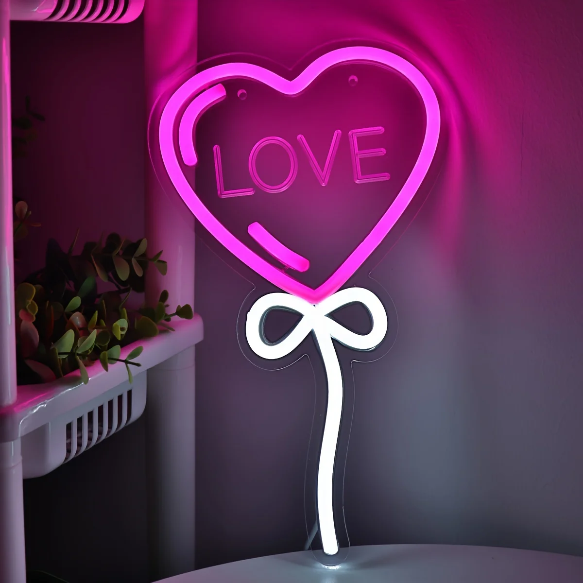 

LOVE Heart Balloon Shape Pink LED Neon Light Dimmable USB Powered for Valentine's Day Wedding Bedroom Decor Romantic Gift Idea