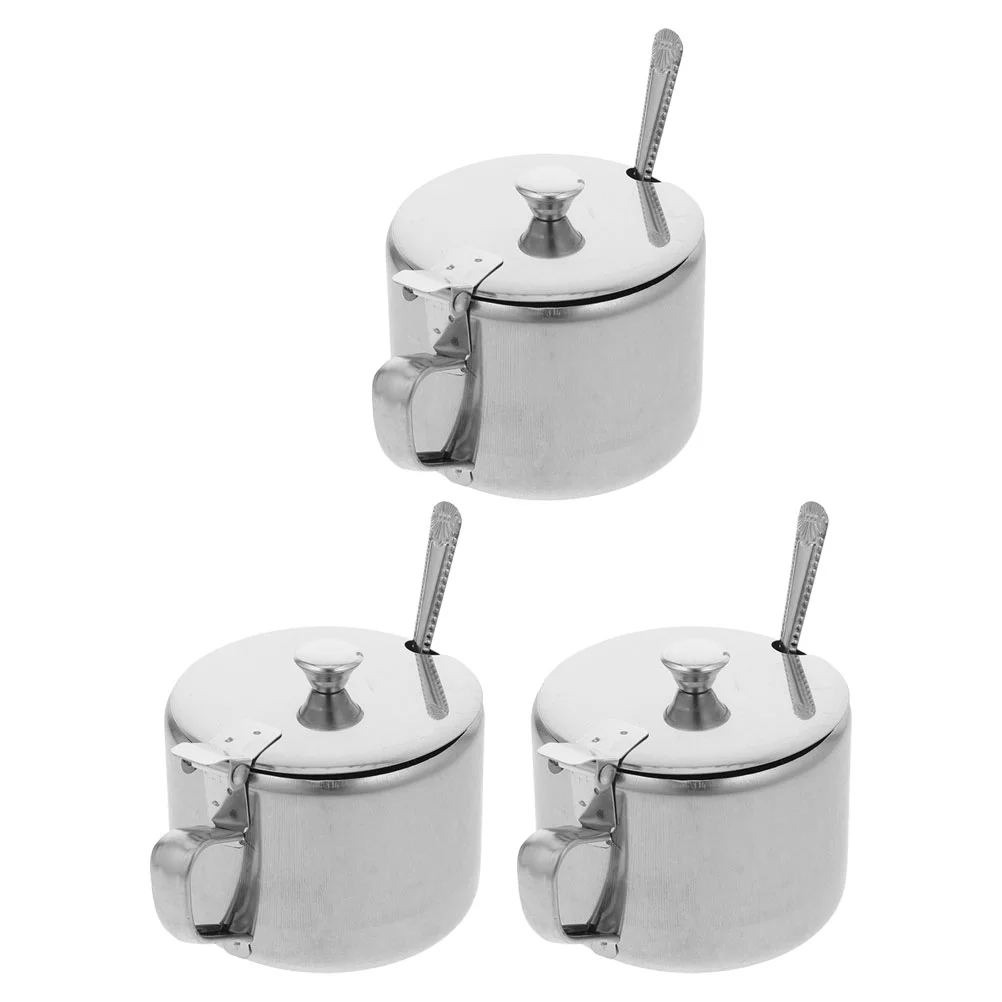 

Condiment Containers with Lids and Spoons Stainless Steel Sugar Bowl Candy Spice Holder