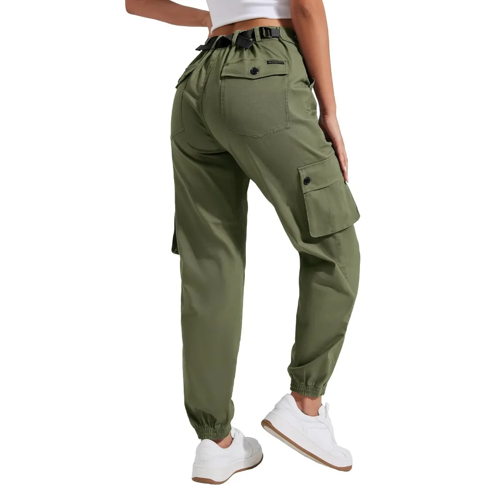 

Pioneer Camp Women's Stretchy Cargo Pants with Pockets Cotton Climbing Hiking Casual High-Rise Joggers Adjustable Waist