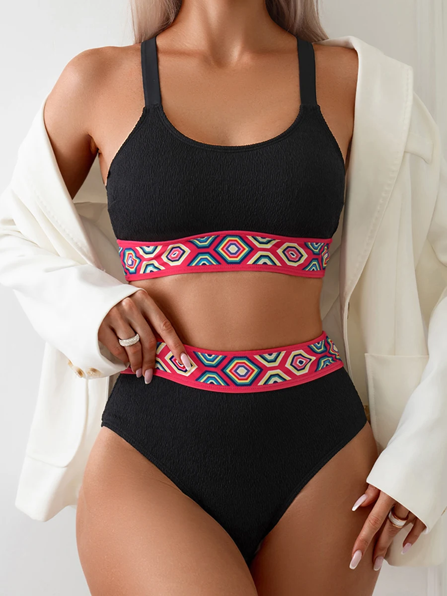 

2024 Sporty Two Piece High Waist Bikini Set Women Swimwear Female Swimsuit Bathers Bathing Swimming Suit Beachwear Summer