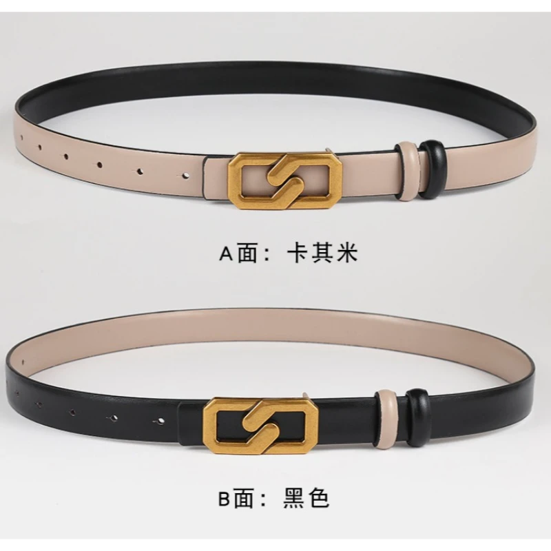 

Leather Double-sided Belt Paired with Skirt and Trousers for Fashionable and Versatile Decoration Designer Belt Luxury