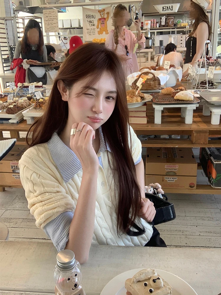 Dolce maglione con giunture a righe a pois da donna autunno inverno morbido grassoccio lungo colletto Sve maglieria mattutini campana Ev...