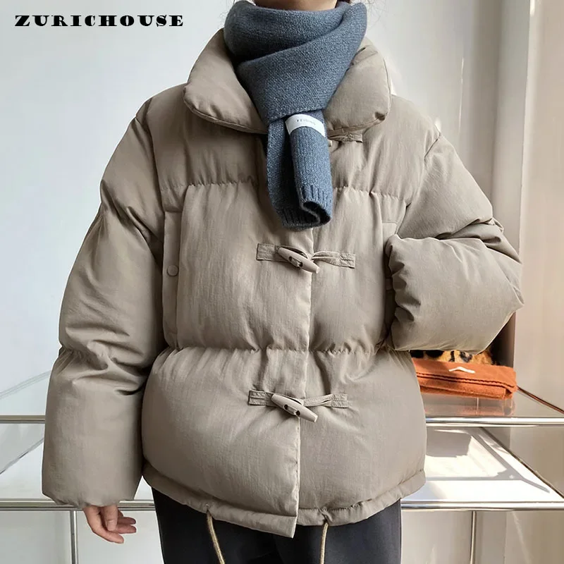 Winter Parkas Women Warm Stand Collar Puffer Jacket Female Loose-fit Casual Chic Button Fluffy Cotton-padded Bubble Coats