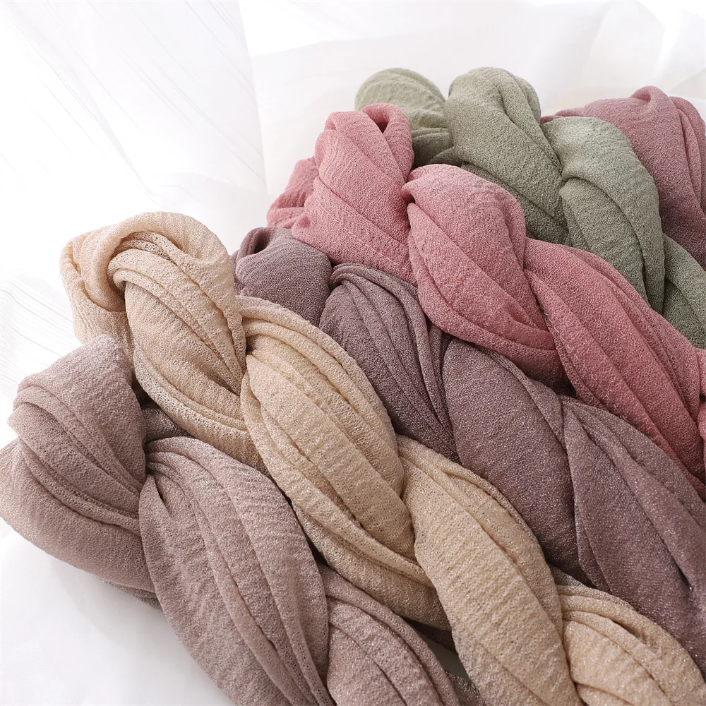 New Crinkle Muslim Women Hijab Scarf Abaya Women Veil Turbans For Woman Wrinkle Islamic Shawls And Wraps Ramadan Hijabs Scarf