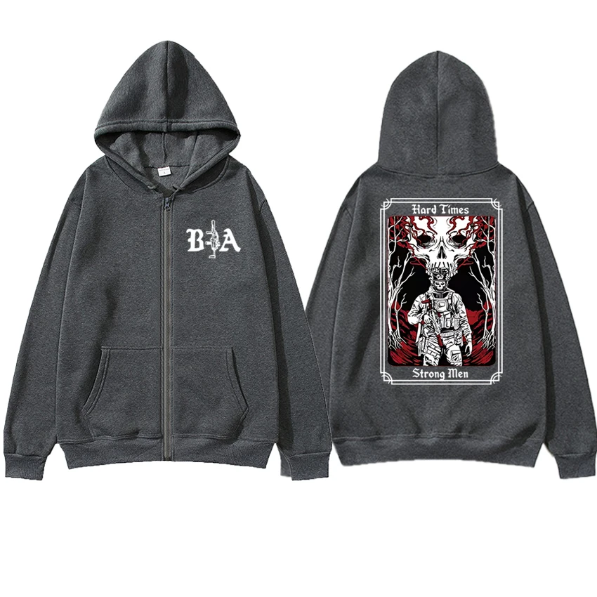 New Hard Times 2025 Brothers In Arms Double Sided print Zipper Hoodies Men women harajuku vintage streetwear Unisex Fleece Coat