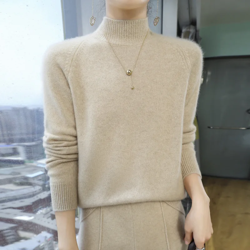 

24 Autumn/Winter New Half High Neck Thickened Cashmere Women's Insert Shoulder Sleeve Knitted Versatile Wool Base Sweater