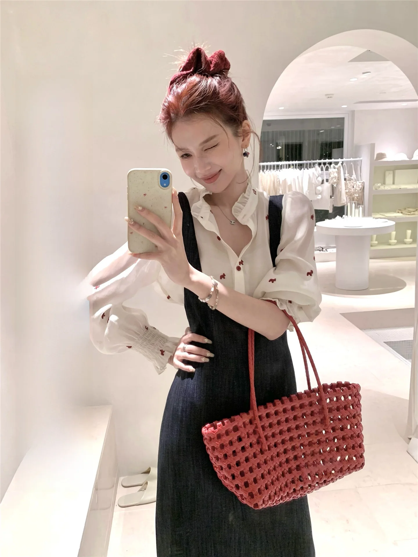 

Loose Fit Printed Casual irt Women's Korean Sle Design Spring Early Faionable Versatile Cheese Theme Long Sve irt
