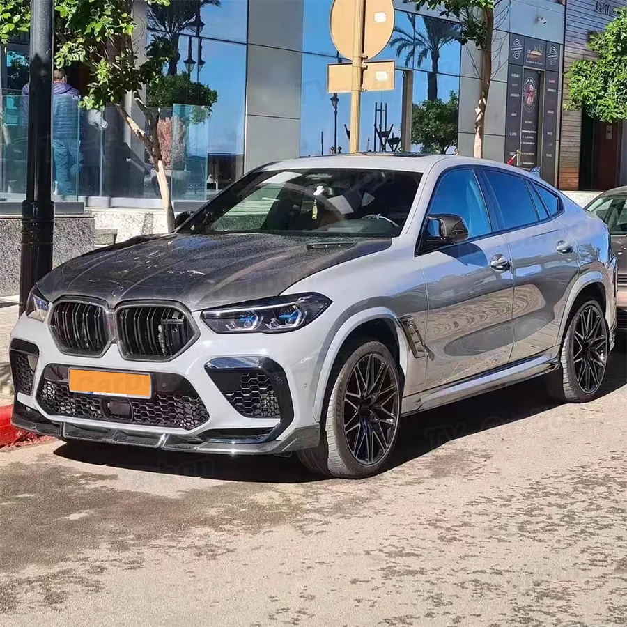 Real Carbon Fiber Car Front Bumper Lip Splitters Spoiler for BMW X6M F96 Bodykit 2020-2022 Front Lip Chin Protector Apron  FRP