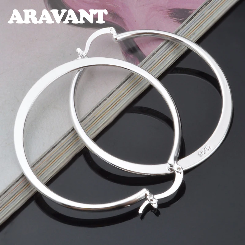 Aravant 925 Silver 55MM Flat Hoop Earring For Women Fashion Jewelry Gift