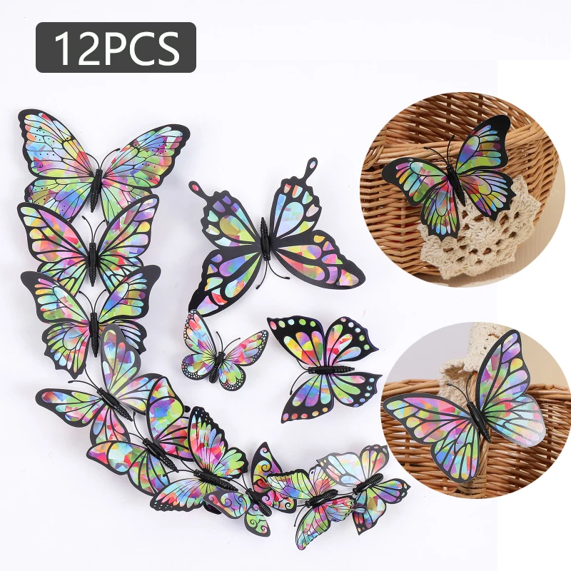 12Pcs Fashion 3D Double-Sided Butterfly Creative Wall Sticker For DIY Wall Stickers Modern Wall Art Home Decorations DIY Gift