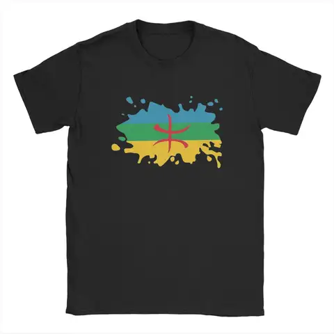 노벨티 Amazigh Berber 국기 티셔츠 남성용, 라운드 칼라, 면 티셔츠, 북아프리카, 반팔 티, 인쇄 의류