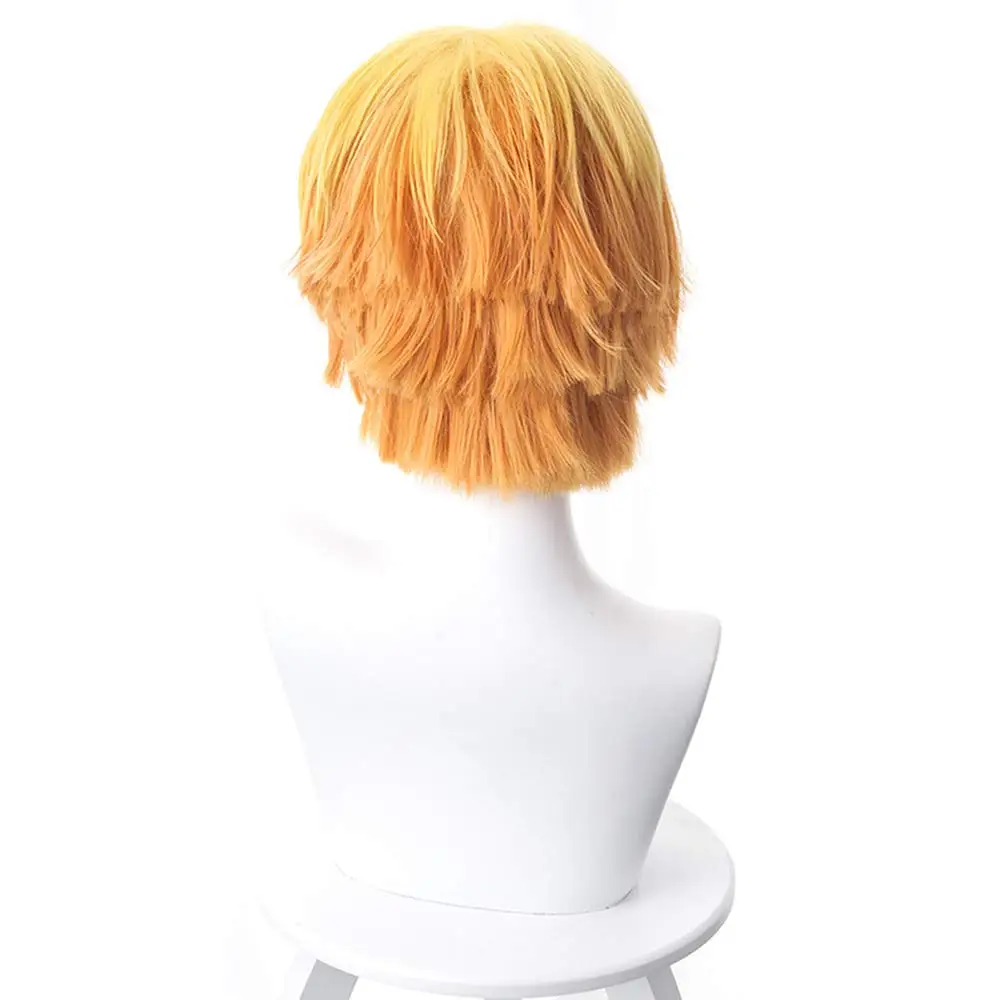 QQXCAIW Anime Demon Slayer Cosplay Wigs Agatsuma Zenitsu Short Blonde Yellow Orange Heat Resistant Synthetic Hair Wigs