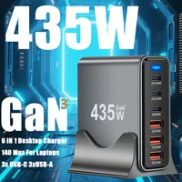 435W GaN 6-port Desktop Charging Station PD Charger For MACBOOK Type C USB Fast Charger For iPhone 15/Samsung S24/iPad 65W QC