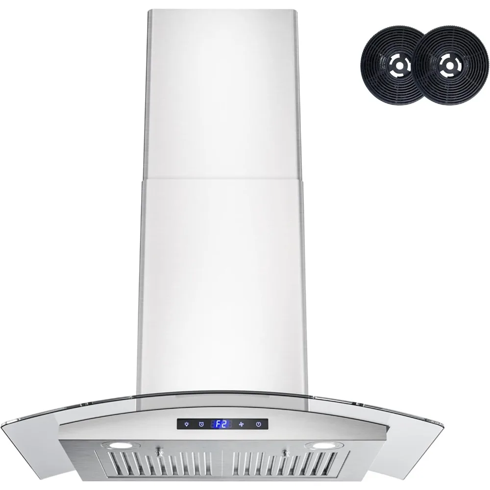 30 Inch Range Hood,  Ducted Exhaust Vent,3 Speed Fan,Soft Touch Controls,LED Lights,Permanent Filters, Includes Charcoal Filter