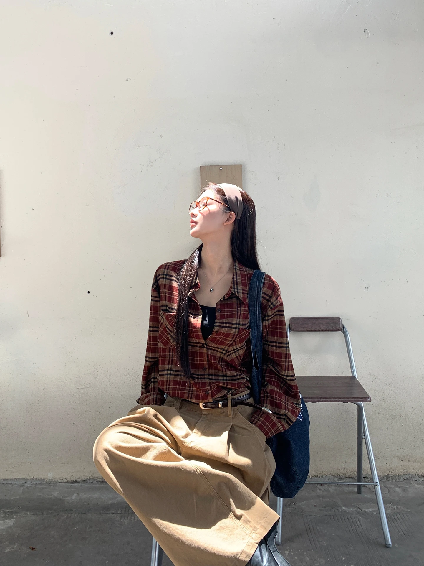 قميص نسائي منقوش من متجر ريد دوت لخريف 2025، تصميم مستقيم بأكمام طويلة وياقة بولو، سماكة عادية، مزيج من البوليستر #4