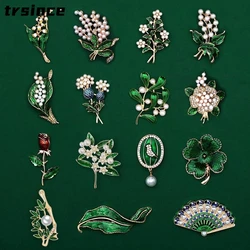 Luxury Refinement Enamel White Floral Leaf Brooches Lily of The Valley Brooch Pin Plant Flowers Pins for Women Clothes Accessory