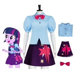 Twilight Sparkle Costume Human Dress Cosplay White Sailor Shirt Purple Short Skirt Dress Halloween Carnival Party Uniform Set