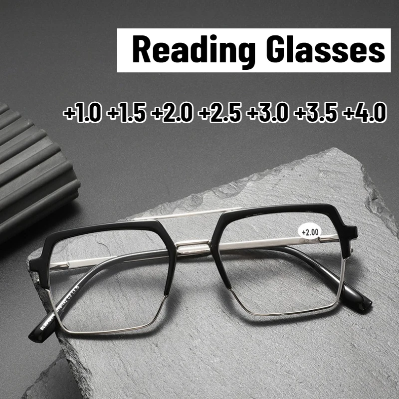 

Men's Fashion Trend Personality Square Frame Reading Glasses Neutral Retro Full Frame High-definition Reading Presbyopia Glasses