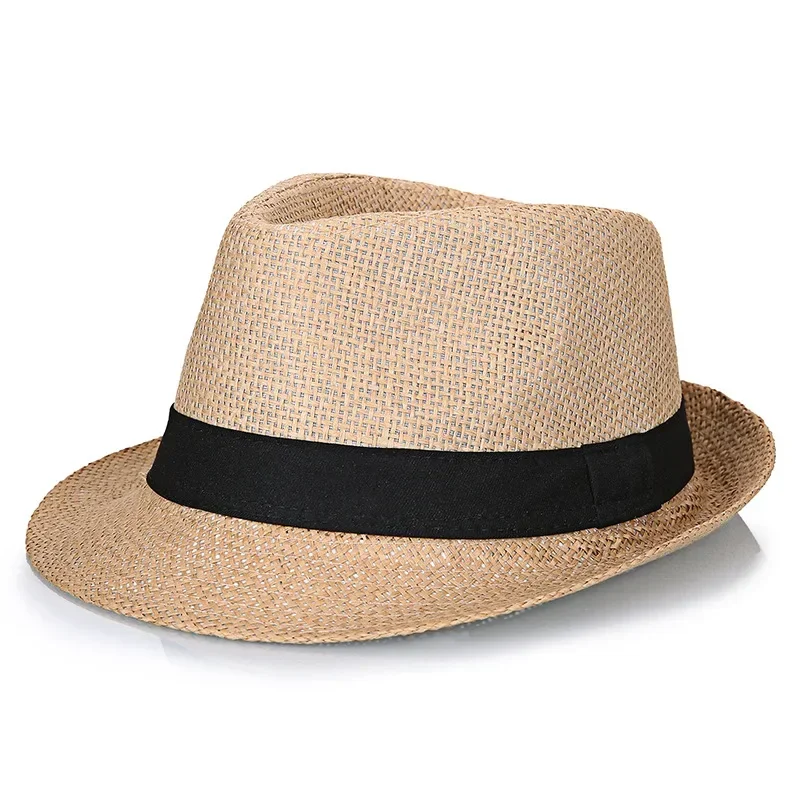 

Straw Trilby Fedora Hat for Men 1920s Short Brim Wool Felt Panama Cap coconut palm Sun beach hat for women