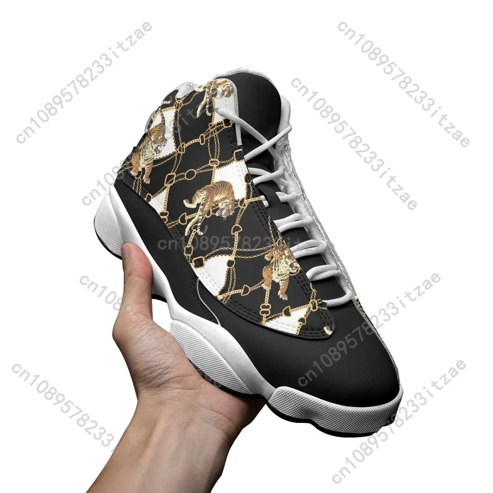 Basketball Shoes for Men Lace-Up High Top Sneakers Mens Baroque Chain Tiger Basketball Shoes Breathable Sneakers Walking Shoes