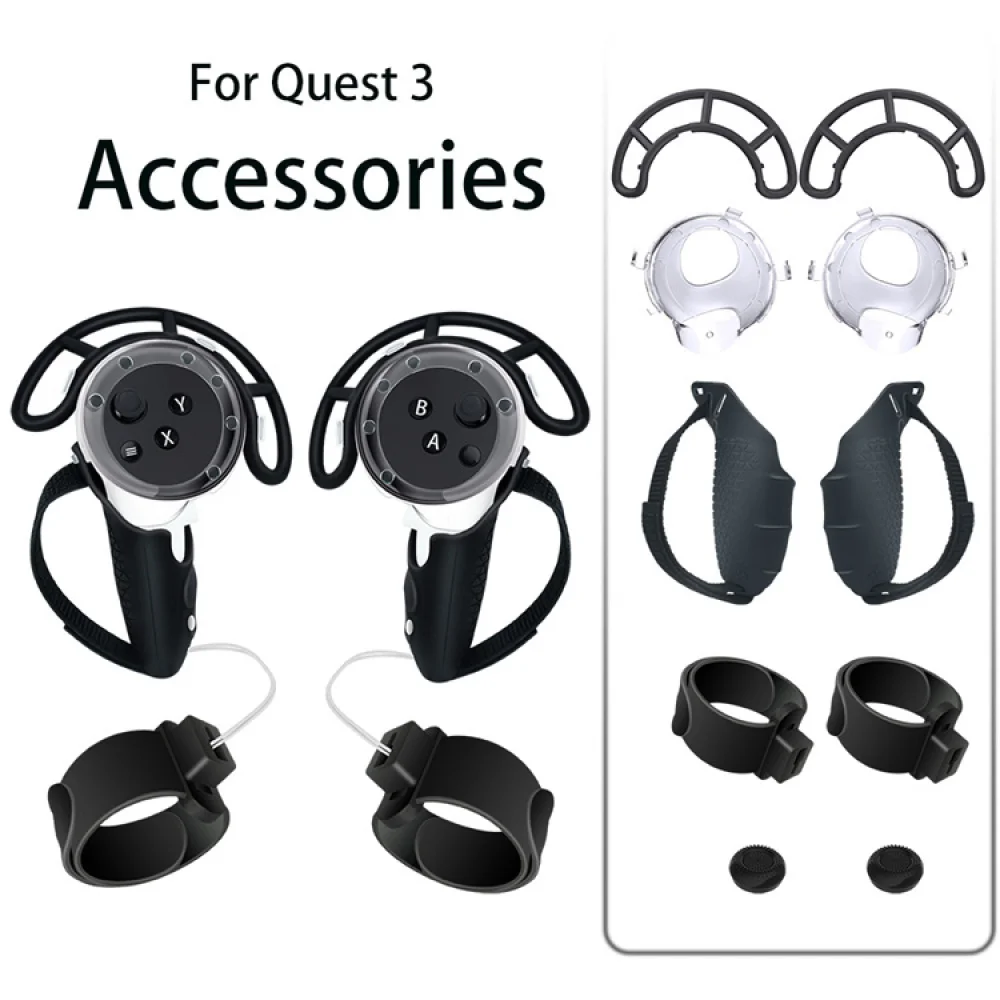 Для контроллера Meta Quest 3, регулируемый ремешок на запястье, защитный чехол, пряжка, крышки джойстика, комплект крышек для аккумулятора, аксессуары виртуальной реальности