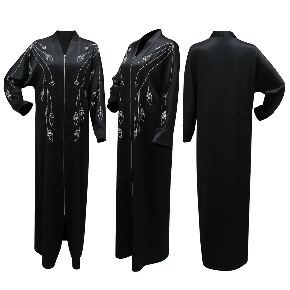 Saudi Arabian Casual Muslim Women\'s Clothing Robe, Abaya, Fashionable Heat-set Diamond Zippered, High-quality Juba Long Dress