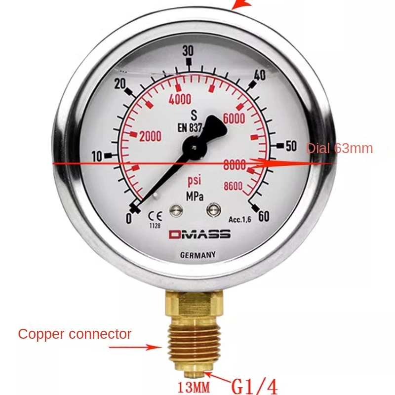 Excavator Parts For Pressure Gauge Stainless Steel Instrument Excavator Hydraulic Gauge Shockproof Pilot Pressure Gauge Excavato