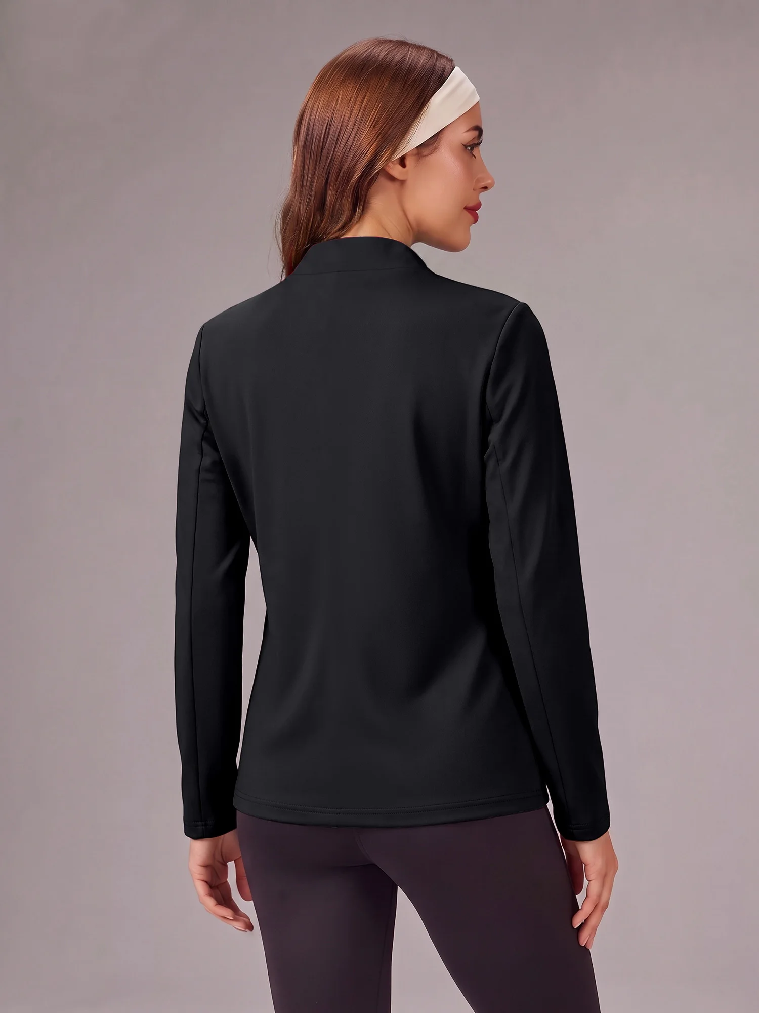 Female Long Sleeve Open Front Blazer Stand Collar Solid Slim Fit Elegant Office Lady Commuter Jacket