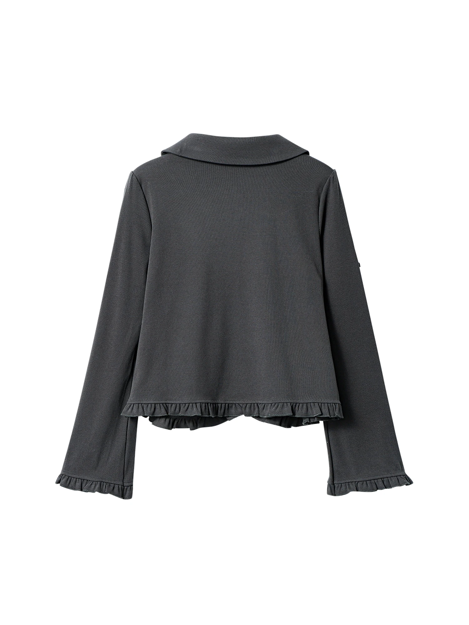 Women Grey Polo-Neck Bow Shirts Blouses Y2k Vintage 2000s Aesthetic Elegant Long Sleeve Shirt Fashion Clothes Spring Autumn 2025