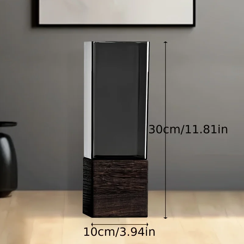 Elegant Nordic-Style Acrylic Vase with Wooden Base - Perfect for Living Room Decor & Floral Arrangements, Ideal Gift for