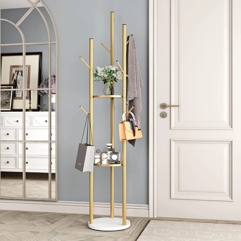 

Metal Gold Coat Rack Freestanding | Stylish Hall Tree for Hats, Scarves & Bags