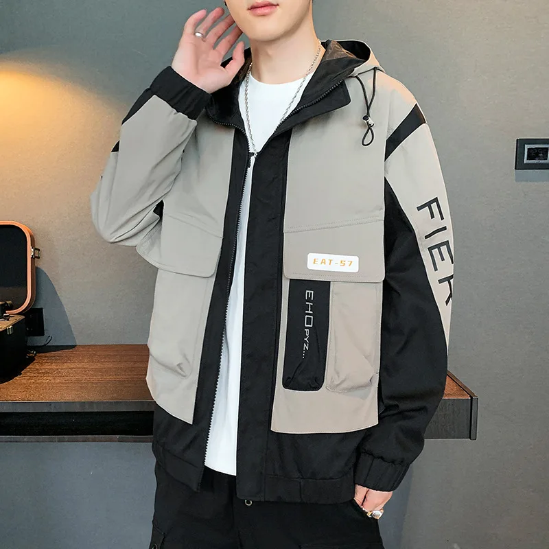 

2021 New Jacket Spring Autumn Men's Coat Korean Youth Handsome Casual Color Matching Hooded Top Fashion Trend