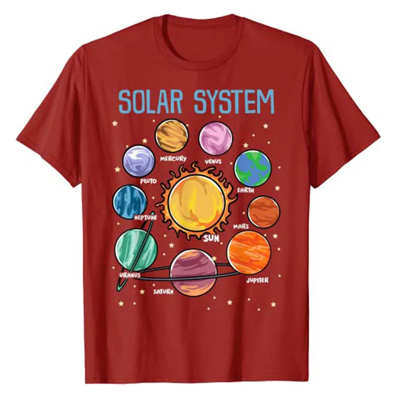 Solar System Planets Science Space Boys Girls STEM Kids T-Shirt Astrophysics Like Pluto Mars The Sun Moon Stars Saturn Tees Tops