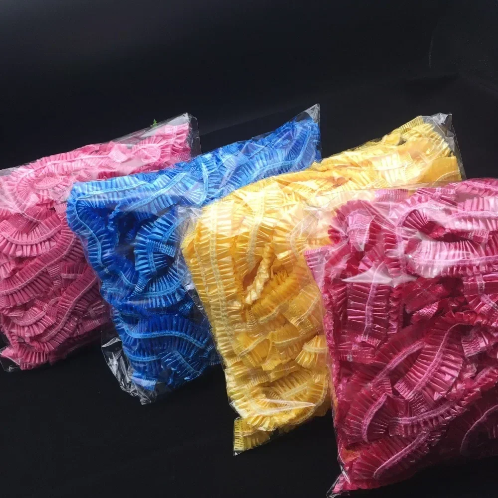 Haarfärbe-Einweg-Duschhauben 100 Stück/Set, wasserdichte Kopfbedeckung aus Kunststoff, rosa, für Spa, Salon, Hotel, Damen, elastische Haarkappe, Badezimmer – Detail 10