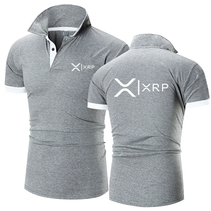 2025 Summer Men\'s Cryptocurrency Ripple XRP Logo Print Classic Solid Color Lapel Collar Quick Drying Comfortable Polo Shirt Tops