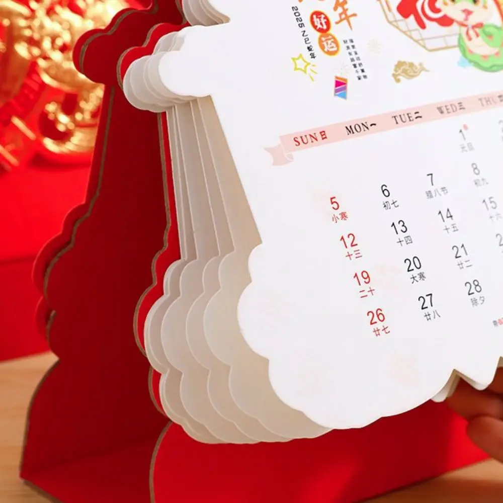 

Стоячий перекидной настольный календарь 2025, утолщенный календарь с горячим тиснением, календарь на год змеи, благословение, красный планировщик расписания для дома